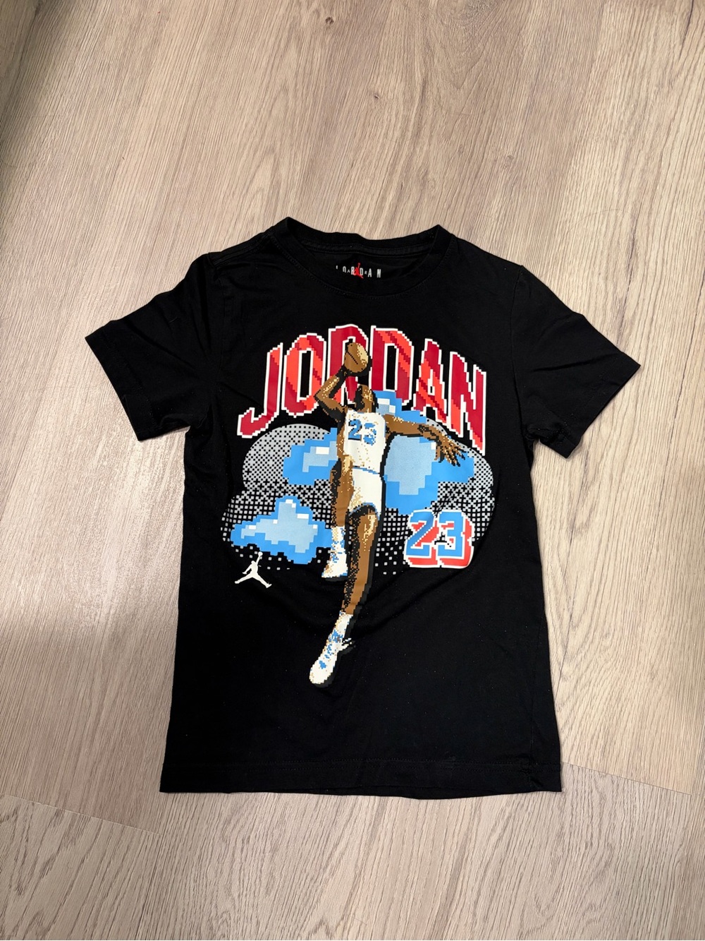 Jordan Black Tee with Red and Blue Basketball Graphic